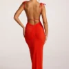 Noelia maxi-jurk met open rug van gestructureerde jersey in vurig rood