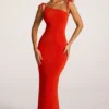 Noelia maxi-jurk met open rug van gestructureerde jersey in vurig rood