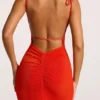 Noelia maxi-jurk met open rug van gestructureerde jersey in vurig rood