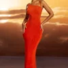 Noelia maxi-jurk met open rug van gestructureerde jersey in vurig rood