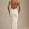 Noelia maxi-jurk van gestructureerde jersey met open rug in ivoor