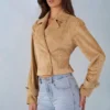 Noelie cropped jasje met riem van imitatiesuède in tan