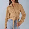 Noelie cropped jasje met riem van imitatiesuède in tan