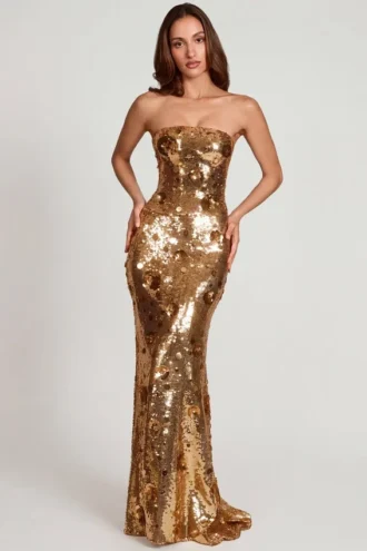 Nottola 3D-versierde bandeau maxijurk in goud