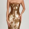 Nottola 3D-versierde bandeau maxijurk in goud