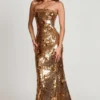 Nottola 3D-versierde bandeau maxijurk in goud