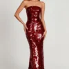 Nottola 3D-versierde bandeau-maxijurk in rood