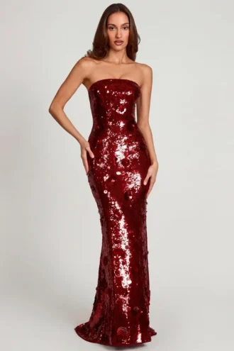 Nottola 3D-versierde bandeau-maxijurk in rood