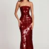 Nottola 3D-versierde bandeau-maxijurk in rood