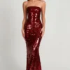 Nottola 3D-versierde bandeau-maxijurk in rood