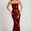 Nottola 3D-versierde bandeau-maxijurk in rood