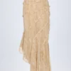 Novina asymmetrische maxi-rok met ruches en middelhoge taille in tan print