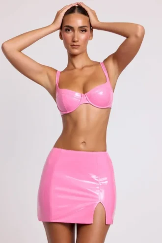 Nyx vinyl micro-minirok met split aan de zijkant in roze