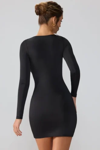 Oakley Slinky Jersey minijurk met lange mouwen en diep decolleté in zwart