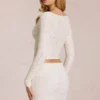 Odelia kanten cardigan met diepe hals in ivoor