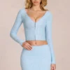 Odelia kanten cardigan met diepe halslijn  in poederblauw