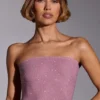Odetta versierde strapless crop top in lichtroze