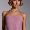 Odetta versierde strapless crop top in lichtroze