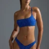 Oh Polly Badmode: HOTFIX Edition versierde bandeau-bikinitop met één schouder in koningsblauw