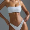 Oh Polly Badmode: HOTFIX Edition versierde bandeau-bikinitop met één schouder in wit