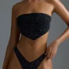 Oh Polly Badmode: HOTFIX Edition versierde bandeau-bikinitop met sjaal in zwart