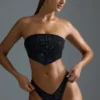 Oh Polly Badmode: HOTFIX Edition versierde bandeau-bikinitop met sjaal in zwart