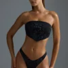 Oh Polly Badmode: HOTFIX Edition versierde bandeau-bikinitop met sjaal in zwart