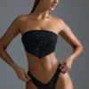 Oh Polly Badmode: HOTFIX Edition versierde bandeau-bikinitop met sjaal in zwart