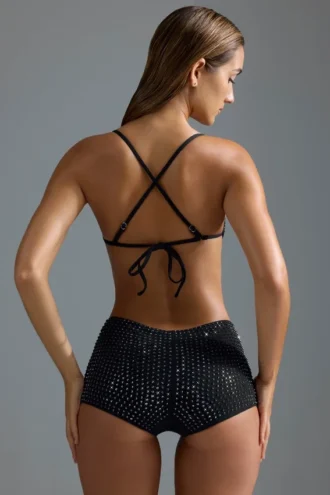 Oh Polly Badmode: HOTFIX Edition versierde micro-bikinitop in zwart