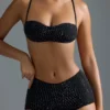 Oh Polly Badmode: HOTFIX Edition versierde micro-bikinitop in zwart