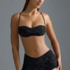 Oh Polly Badmode: HOTFIX Edition versierde micro-bikinitop in zwart
