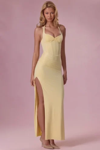 Olivette Jersey Corset Bruidsmeisjesjurk in botergeel