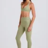 Omgeslagen mid-rise legging met beugels in Matcha