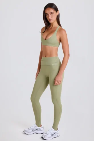 Omgeslagen mid-rise legging met beugels in Matcha