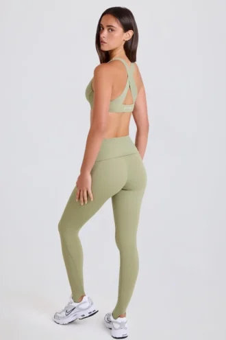 Omgeslagen mid-rise legging met beugels in Matcha