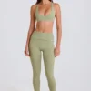 Omgeslagen mid-rise legging met beugels in Matcha