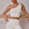 One-shoulder gedraaide tanktop in zacht wit