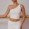 One-shoulder gedraaide tanktop in zacht wit