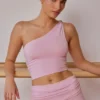 One-shoulder gedraaide tanktop in zachtroze