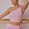 One-shoulder gedraaide tanktop in zachtroze