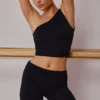 One-shoulder gedraaide tanktop in zwart