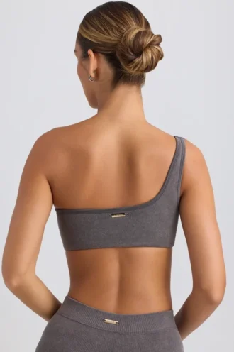 One-shoulder sportbeha in gewassen antraciet