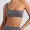 One-shoulder sportbeha in gewassen antraciet