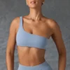 One-shoulder sportbeha in gewassen blauw