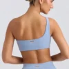 One-shoulder sportbeha in gewassen blauw
