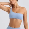 One-shoulder sportbeha in gewassen blauw