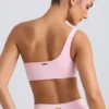 One-shoulder sportbeha in gewassen ijspink