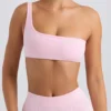 One-shoulder sportbeha in gewassen ijspink