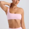One-shoulder sportbeha in gewassen ijspink