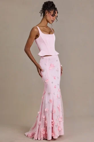 Opaline Premium versierde tule rok in babyroze